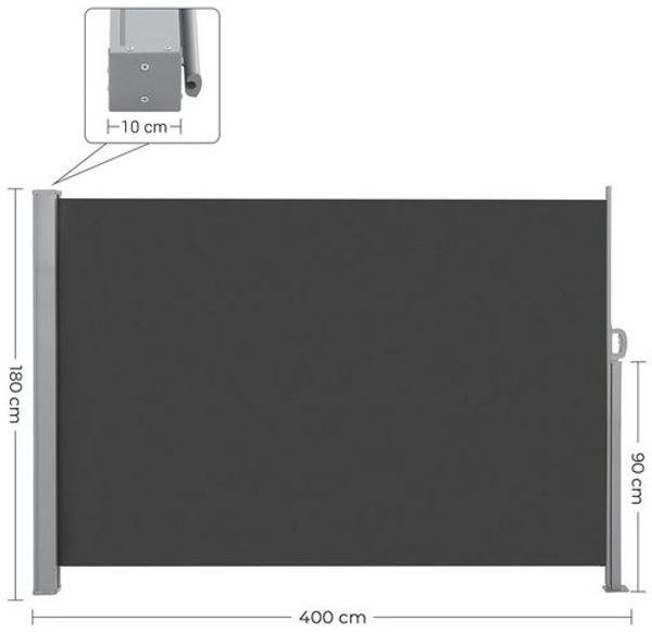 SONGMICS Seitenmarkise mit Stahl-Kasten, rostbeständig, ausziehbar, Anthrazit, 180x400 cm Bild 2