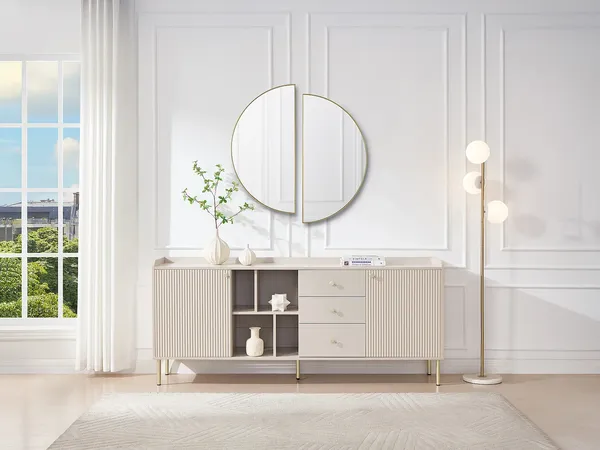 Vente-unique - LUNAOR Sideboard Holz, Platte Beige - B 40 cm x H 80 cm x L 185 cm
