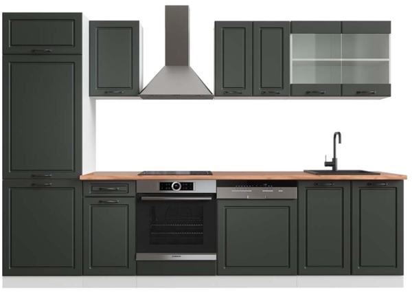 Küchenzeile R-Line Anthrazit Landhaus/Weiß 300 cm , AP Eiche Vicco