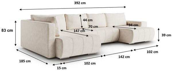 Wohnlandschaft Schlafsofa ARMANDA in Stoff Blur Schwarz langer Schenkel Rechts Bild 5