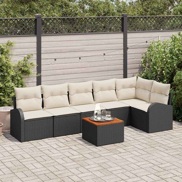 vidaXL Gartensofa-set mit Kissen 7 pcs Schwarz Poly-Rattan 3347586