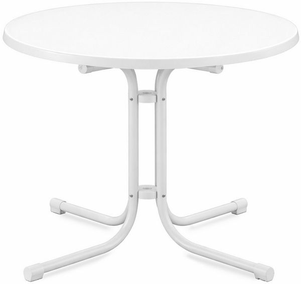 Beautissu Bistrotisch Outdoor Rund Ø 80 cm Wasserfest – Beistelltisch Balkontisch Wetterfest Gartentisch Rund Klappbar 70 cm hoch – Campingtisch Partytisch Esstisch Gastro – Weiß Bistroni