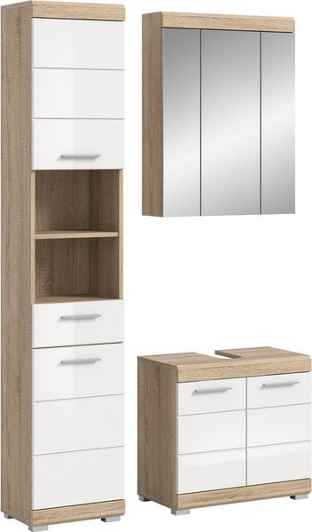 INOSIGN Badmöbel-Set Siena, 3 teilig, bestehend aus:, (Set, 3-St), Hochschrank, Waschbeckenunterschrank, Spiegelschrank
