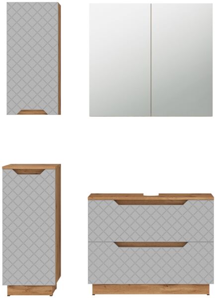 Badmöbel-Set Lotta Eiche/Grau mit Kachelstruktur 4 Teile Vicco