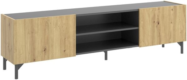 Dmora Arya TV-Ständer, niedriges Wohnzimmer-Sideboard, Wohnzimmer-Sideboard für Fernseher, 161 x 35 x 45 cm, geknotete Eiche und Anthrazit