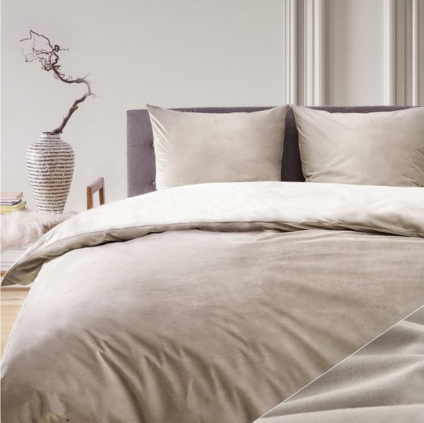 Blumtal Bettwäsche, Cashmere-Touch, Plüsch, warme Winterbettwäsche + Kopfkissenbezug, Taupe, Decke 135x200 cm & Kissen 80x80 cm