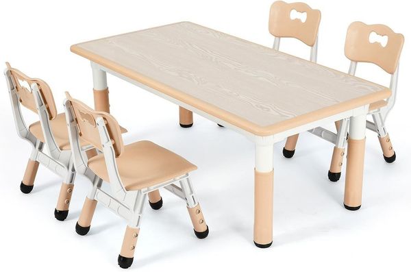 TLGREEN Kindersitzgruppe Plastik Kindermöbel, (5-tlg), Kindertisch mit 4 Stühlen Höhenverstellbar