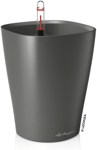 LECHUZA-Pflanzgefäß DELTINI Anthrazit Metallic | Tischgefäß mit Bewässerungssystem, Wasserstandsanzeiger und Pflanzeinsatz | Metallic-Oberfläche | 15 x 15 x 19 cm | 14903