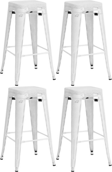 Barhocker 4er Set SEOUL - Weiß, Metall Barhocker ohne Lehne Barstuhl Tresenhocker Tresenstuhl Kneipenhocker Kneipenstuhl