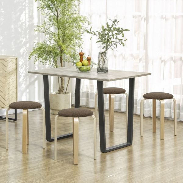 HOMCOM Hocker Küchenhocker aus Birkensperrholz mit Leinenoptik (Esszimmerhocker, 4 St, Stapelhocker), für Esszimmer Wohnzimmer Braun