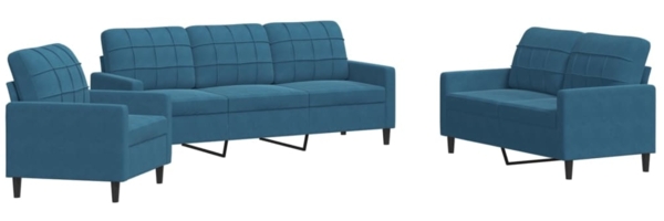 vidaXL 3-tlg. Sofagarnitur mit Kissen Blau Samt 3278360