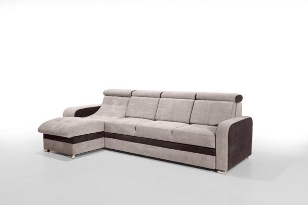 robin 'Bristol' Ecksofa mit Schlaffunktion und verstellbare Kopfstützen, Strukturstoff beige / braun, 169 x 315 x 95 cm