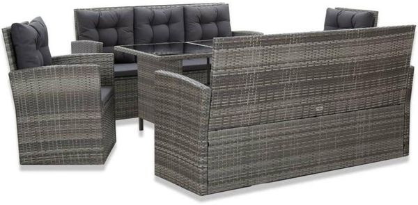 Garten Lounge Set 5 TLG. Poly Rattan Grau für 8 Personen mit Auflagen