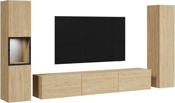 Home affaire Wohnwand BERLIN III, Vitrine Türschlag links/rechts wechselbar, (Komplett-Set, 3-St), moderne grifflose Mediawand Breite 260 cm, Vitrine mit Verglasung Bild 2
