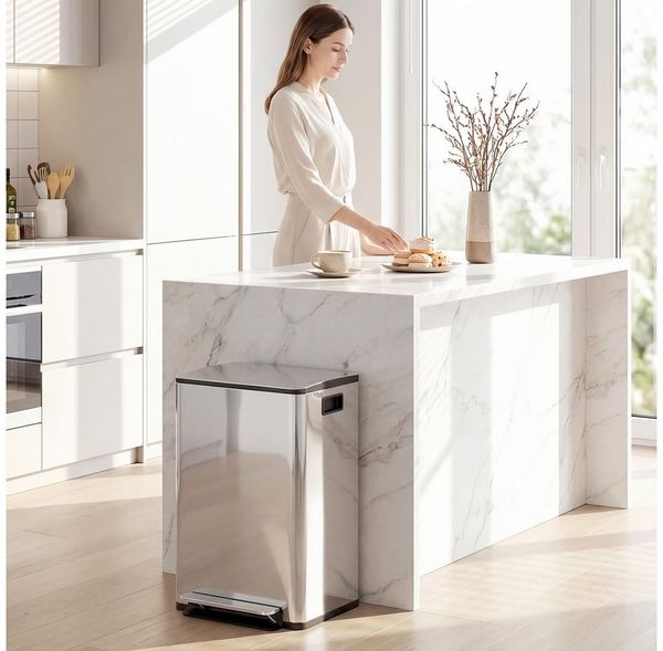 HOMCOM Mülltrennsystem Mülleimer, 2 Fächer je 20 l, Inneneimer herausnehmbar, Softclose