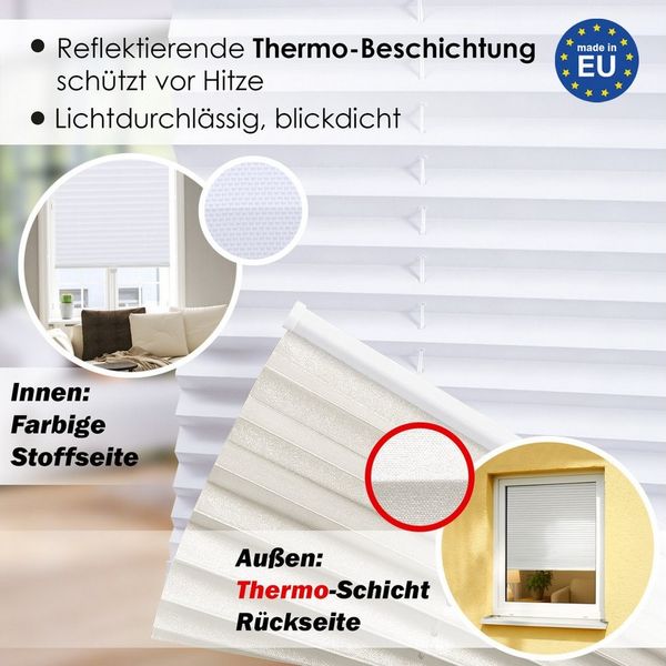 DomDeco Plissee Premium Thermo Plissee ohne Bohren, Sichtschutz, lichtdurchlässig, blickdicht, Klemmfix, Thermo-Wärmeschutz, verdunkelnd, blickdicht, Stufenlos