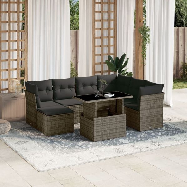 vidaXL 8-tlg. Garten-Sofagarnitur mit Kissen Grau Poly Rattan 3266760