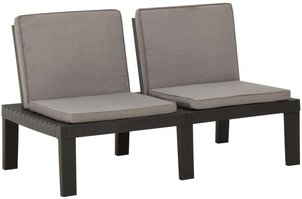 vidaXL Garten-Lounge-Bank mit Auflagen Kunststoff Grau 315849