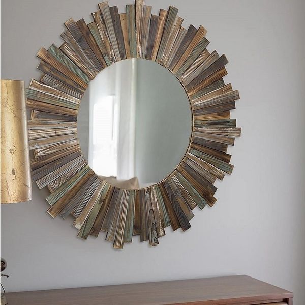 Melko Wandspiegel Dekospiegel 90 CM Holz Braun Shabby Flurspiegel Hängespiegel Garderobe (Stück, 1-St, Wandspiegel), Paulownienholz