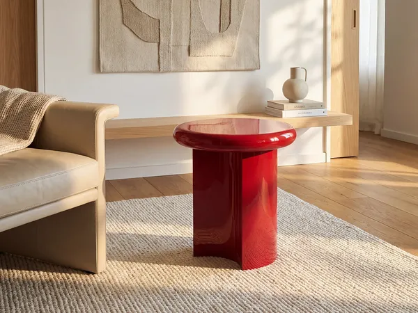 Vente-unique - SOBINA Beistelltisch Holz, Platte Rot - B 50 cm x H 46 cm x L 50 cm