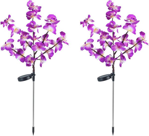 Maximex Solar LED Gartenstecker Orchideen, 2er Set, warmgelbe LEDs, 2 Lichtmodi, Dämmerungssensor, wetterfest, Solar Gartenbeleuchtung für Beete und Pflanzkübel, 20-55x75 cm, Kunststoff/Metall