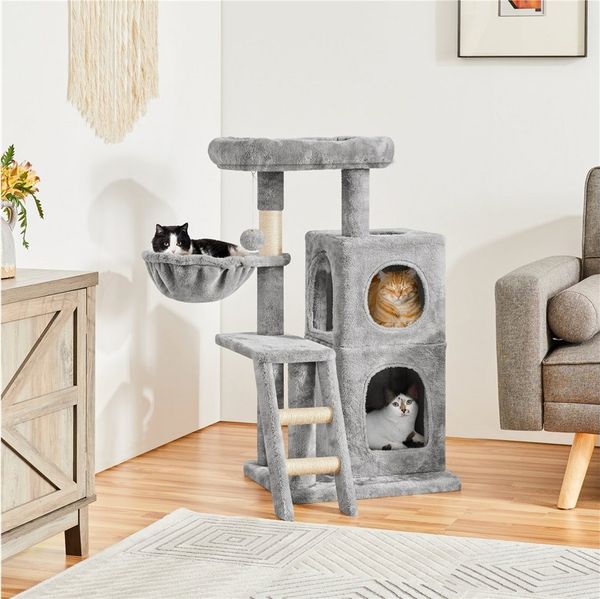 Yaheetech Kratzbaum 94 cm (H), Katzenbaum mit 2 Katzenhöhle, Liegemulde, Hängende Plüschball, Treppe