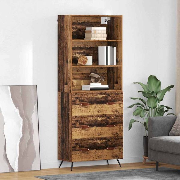 Highboard, BuffetSchrank, Büroschrank Altholz 69,5 x 34 x 180 cm Holzwerkstoff
