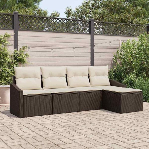 vidaXL Sofa Set mit Kissen 5 pcs Braun und Creme Poly-Rattan 3355347
