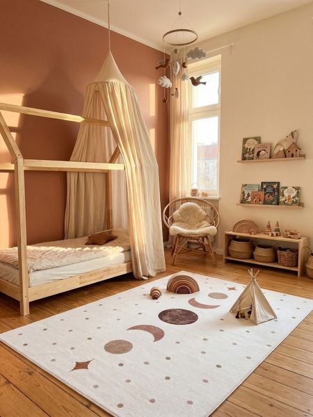 KADIMA DESIGN Kinderteppich TINO Kinderteppich Waschbar Kinderzimmer Schadstoffgeprüft, Rechteckig, Höhe: 10 mm, Creme, 80x150 cm, Kinderteppich Waschbar Spielteppich