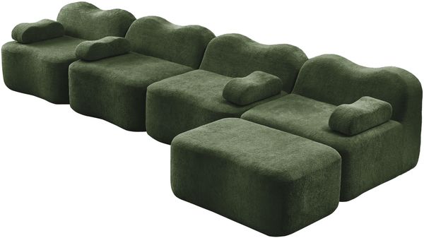 4-Sitzer modulares Ecksofa H 70 x T 384 x B 167 cm aus Samt mit Ottoman, boneless Design und Wellenform Bild 6