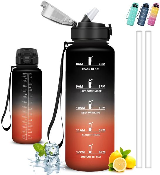 Trinkflasche, Trinkflasche 1 5 liter, Wasserflasche mit Strohhalm, Leicht zu Reinigen, Trinkflaschen Auslaufsicher, Kann mit dir Tragen, Wasserflasche mit Zeitmarkierung, Flasche für Wandern, Yoga