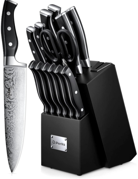 Hochwertiger Messerblock mit Messer 14 tlg Edelstahl Messerset mit Holzblock
