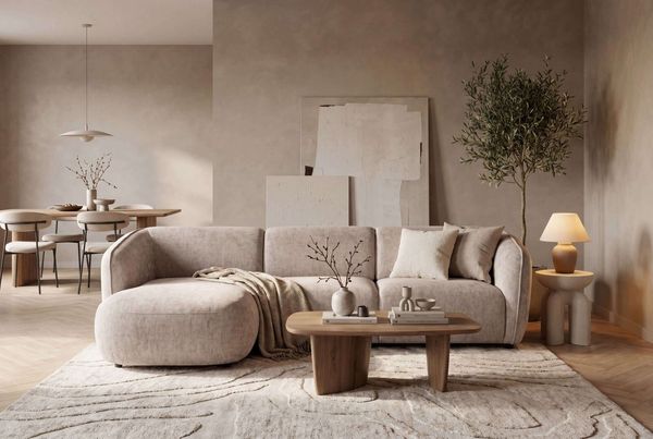 Home affaire Ecksofa OSTRUP Rundsofa, L-Form, Naturtöne, Boucle oder Chenille, Breite 280 cm, organische Form mit sanften Rundungen