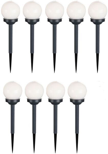 9er Set LED Solarkugel weiß, Erdspieß, DxH 10x38 cm