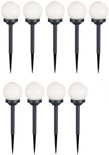 9er Set LED Solarkugel weiß, Erdspieß, DxH 10x38 cm