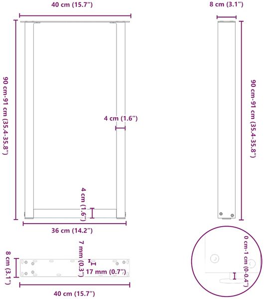 vidaXL Bartischbeine U-Form 2 Stk. Weiß 40x(90-91) cm Stahl 4013217 Bild 10