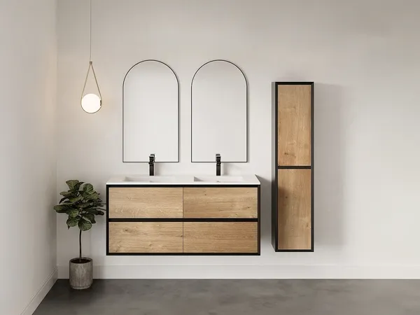 Vente-unique - LANNICK Bathroom furniture set Holz, Platte SchwarzBeige - B 45,6 cm x H 55 cm x L 120 cm