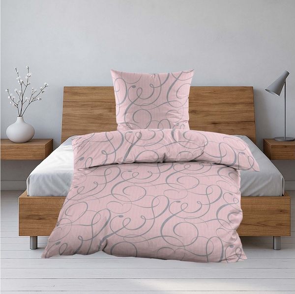 Casa Colori Bettwäsche Romantische Seersucker Bettwäsche in Rosa Peach mit Schnörkelmuster, Seersucker, 2 teilig, Decke 135x200 cm, Kissen 80x80 cm
