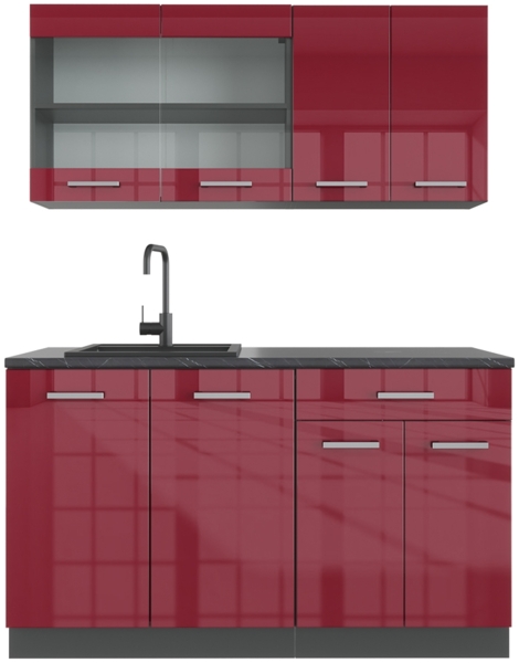 Singleküche R-Line Rot Hochglanz/Anthrazit 140 cm ohne Arbeitsplatte Vicco