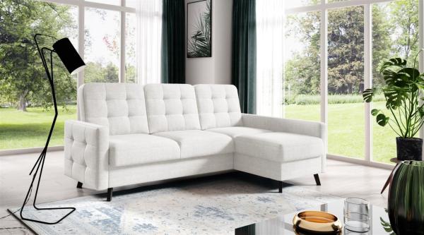 Ecksofa Sofa GARNET Stoff Luis Creme mit Schlaffunktion Ottomane Rechts