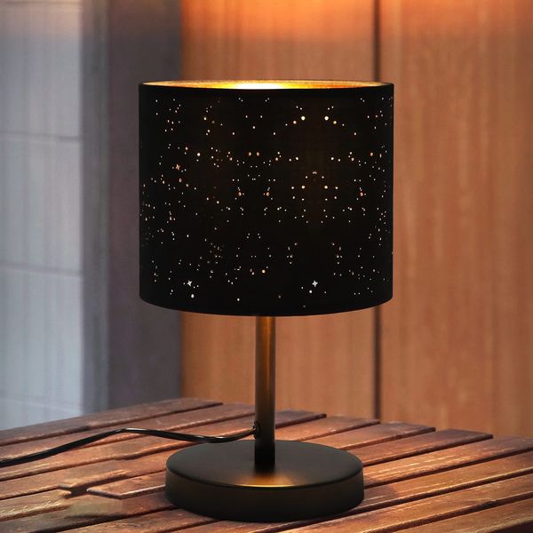 ZMH Vintage Nachttischlampe E27 Sternenhimmel Stoff Lampenschirm Weihnachtsgeschenke mit Wippschalter