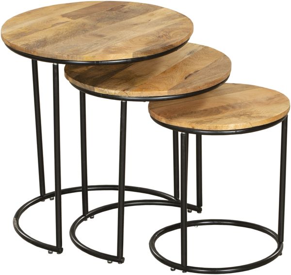 Beistelltisch ADAM 3er Set - Mangoholz Braun 55,5 x 50 x 50 cm | Couchtisch Sofatisch Abstelltisch