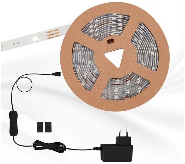 BRILONER - LED Strip 3m mit Fernbedienung, buntes RGB Licht, kürzbar, LED Streifen, Leiste, Zimmer deko, Gaming Deko, Band, Lichtleiste, Lichtband, Beleuchtung, 300x0,8 cm, Weiß