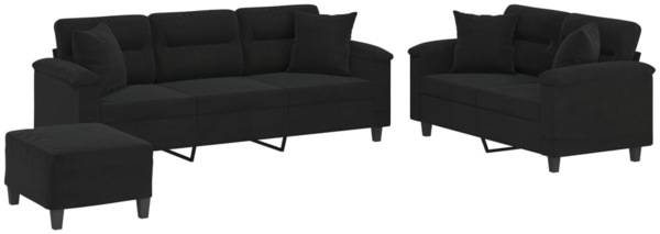 vidaXL 3-tlg. Sofagarnitur mit Kissen Schwarz Mikrofasergewebe 3202359 Bild 1