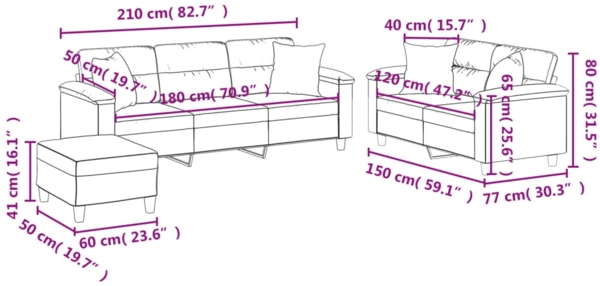 vidaXL 3-tlg. Sofagarnitur mit Kissen Schwarz Mikrofasergewebe 3202359 Bild 9