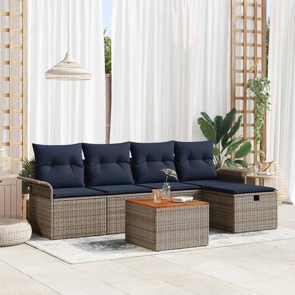 vidaXL Gartensofa-set mit Kissen mit Speicher 6 pcs Grau Poly-Rattan 3359451