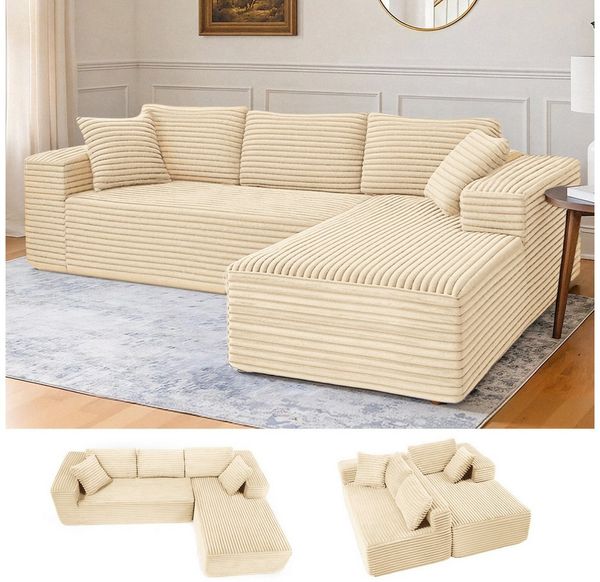 COMHOMA Sofa Big-Sofa, L-förmige Sofa, Couch Ecksofa, Chaiselongue Schlafsofa, mit tiefer Sitzfläche und breiten Armlehnen, Cordstoff