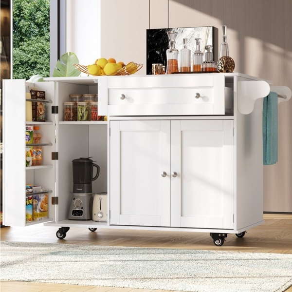 OKWISH Küchenwagen Küchenschränke,Buffetschrank, (Flexibler Küchenwagen mit klappbarer Tischplatte – Ideal für kleine Küchen & Esszimmer, multifunktionaler Stauraum, 3 Snack-Regale, 4 Räder (2 feststellbar), 105.5*40*83CM) Bild 2