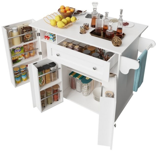 OKWISH Küchenwagen Küchenschränke,Buffetschrank, (Flexibler Küchenwagen mit klappbarer Tischplatte – Ideal für kleine Küchen & Esszimmer, multifunktionaler Stauraum, 3 Snack-Regale, 4 Räder (2 feststellbar), 105.5*40*83CM) Bild 4