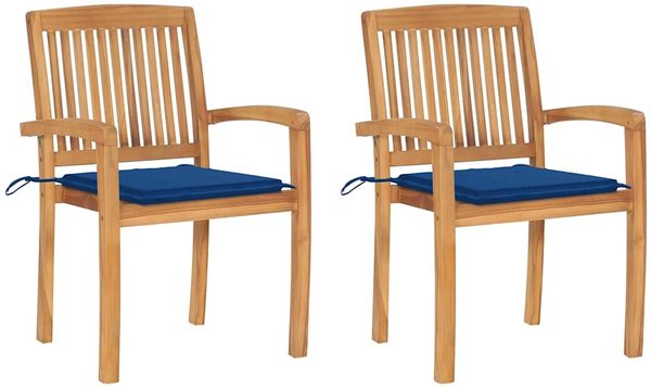 vidaXL Gartenstühle 2 Stk. mit Königsblauen Kissen Massivholz Teak 3063262